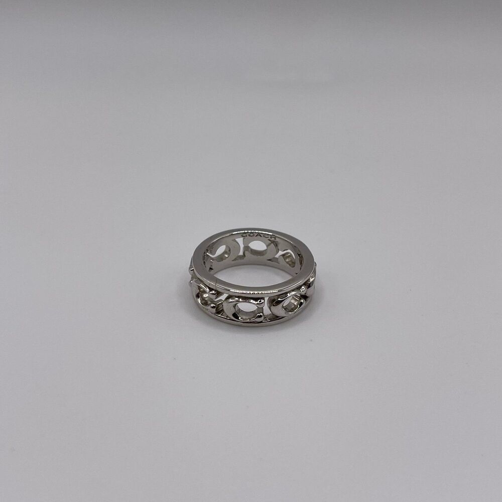 COACH Women’s Silver Pierced Signature Logo Ring - Picture 5 of 12